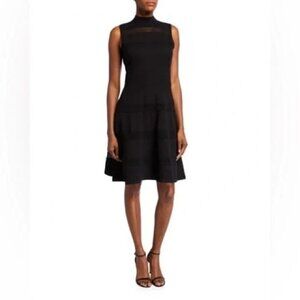 Kate Spade Black Sleeveless Mock Neck Mesh Panel Sweater Dress Womens XL